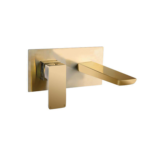 Square Single Lever Gold Wall Mounted Basin Tap