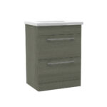 Floor Standing Bathroom Grey Ash Vanity Unit 600mm 2 Drawer with Basin Options